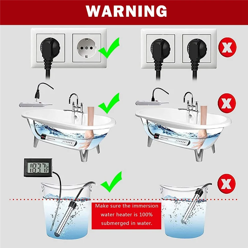 Immersion Water Heater, 1500W Electric Bucket Heater with Timer Auto Shut Off Hot Tub Heater for Home Winter US Plug